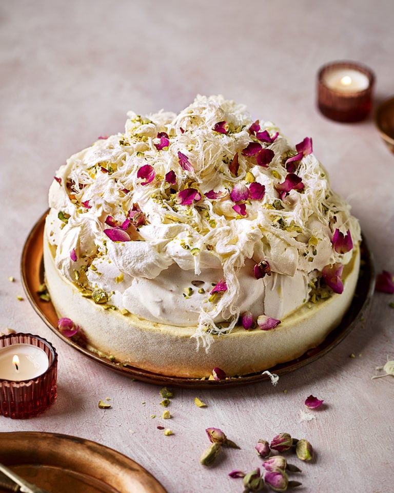 Frozen thandai semifreddo meringue cake