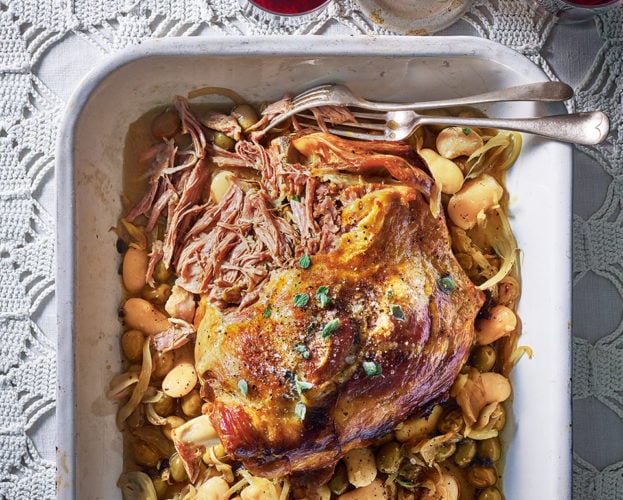 Slow-cooked lamb shoulder with sherry and green olives