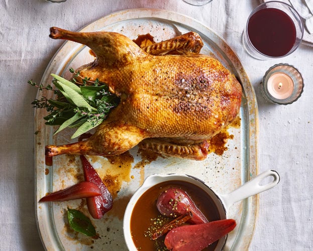 Michel Roux Jr’s roast duck with spiced pears