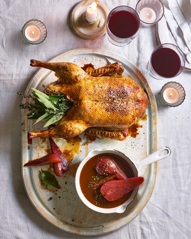 Michel Roux Jr’s roast duck with spiced pears