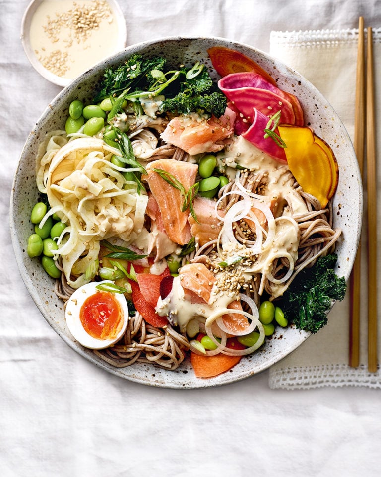 Salmon soba noodle salad