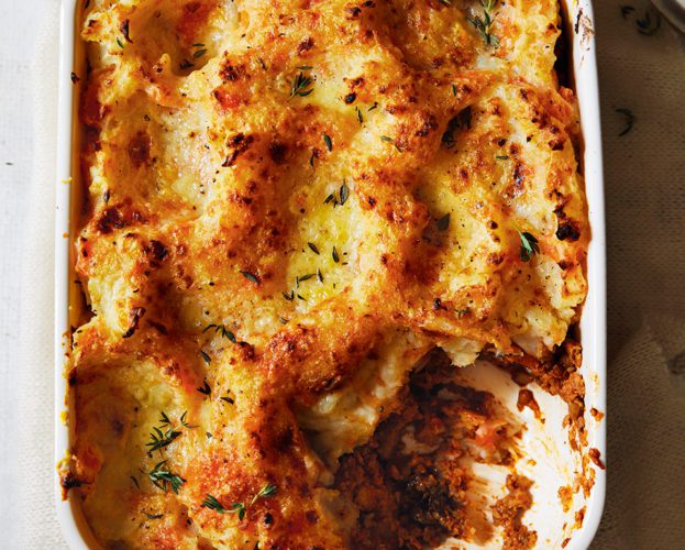 Veggie shepherd’s pie with cheesy root veg mash