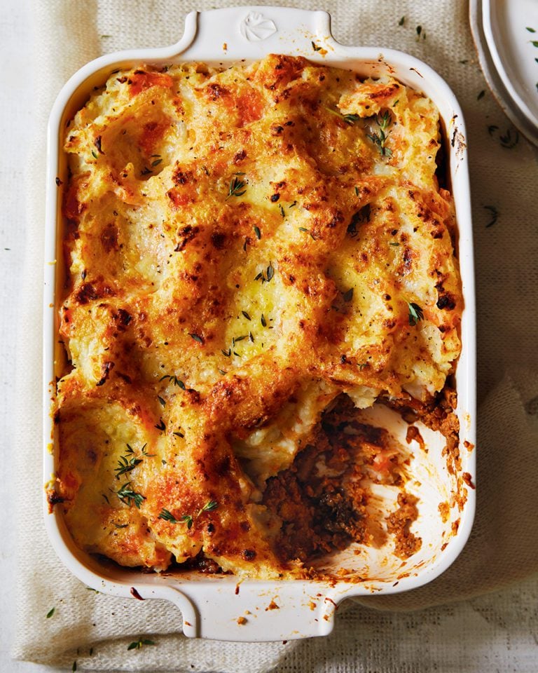 Veggie shepherd’s pie with cheesy root veg mash