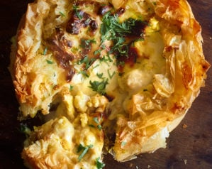 Cauliflower cheese filo pie