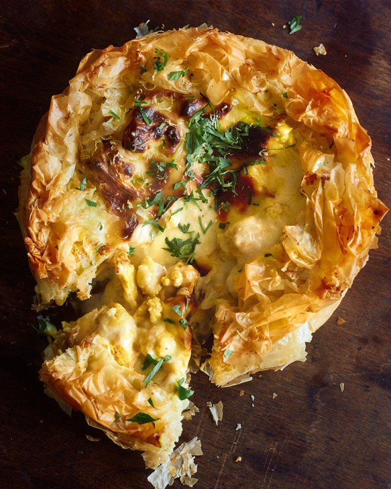 Ottolenghi’s curried cauliflower cheese filo pie