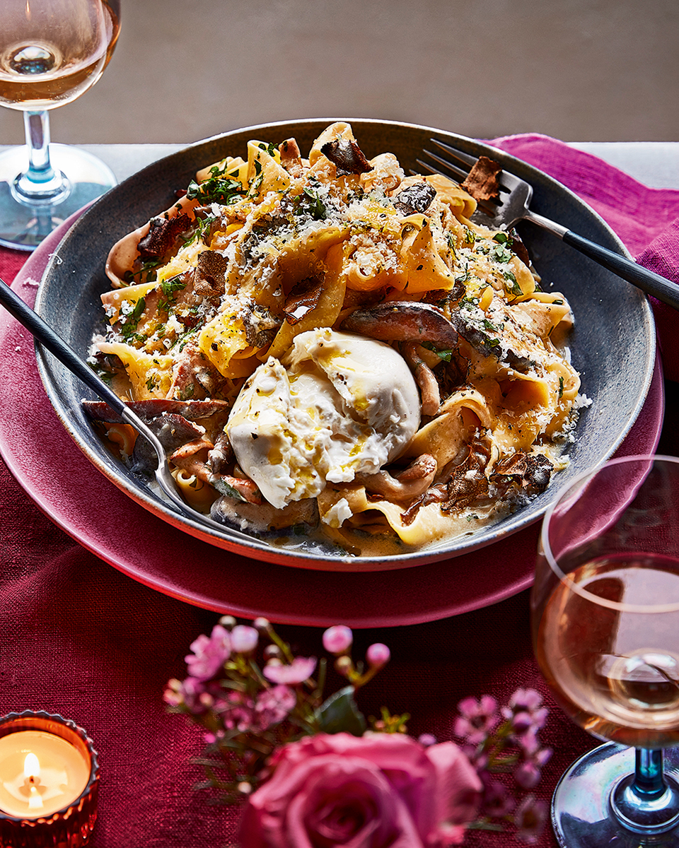 Truffled mushroom pasta with burrata delicious. magazine