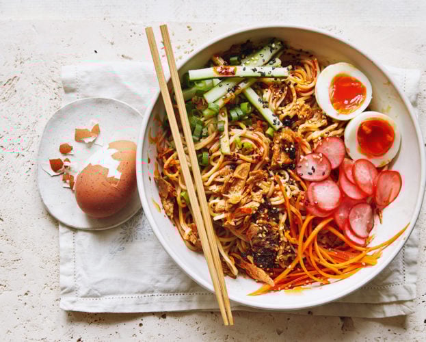 Mock duck noodle bowls