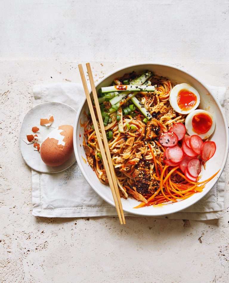 Mock duck noodle bowls