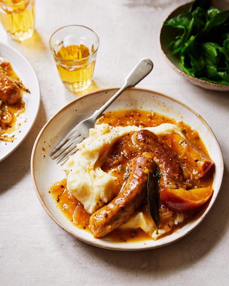 Veggie sausage casserole with apples and cider