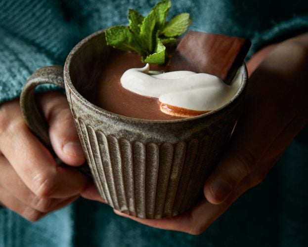 Boozy mint hot chocolate