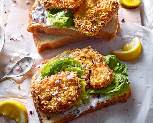 Crispy halloumi and tartare sauce sandwiches
