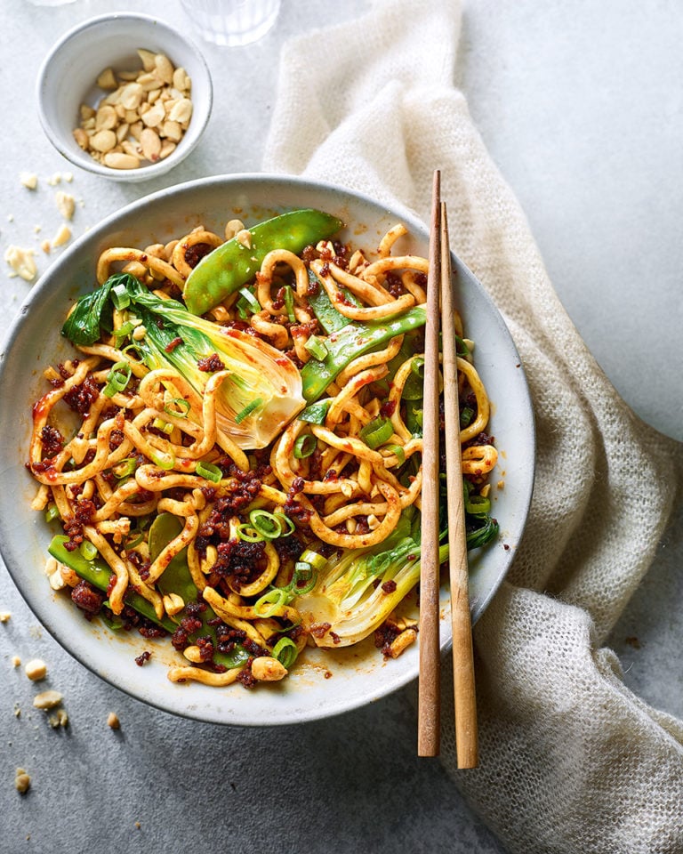 Spicy pork and peanut noodles