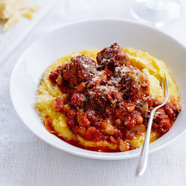 Sausage meatballs with polenta