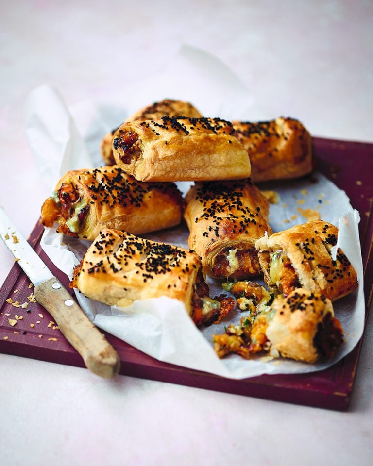 Ainsley Harriott’s butternut squash, stilton and pecan pastry rolls