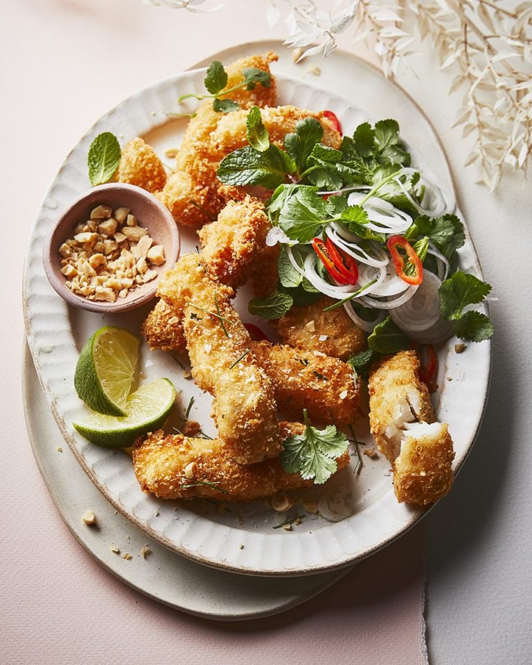 Peanut and lime fish goujons with Thai-style salad