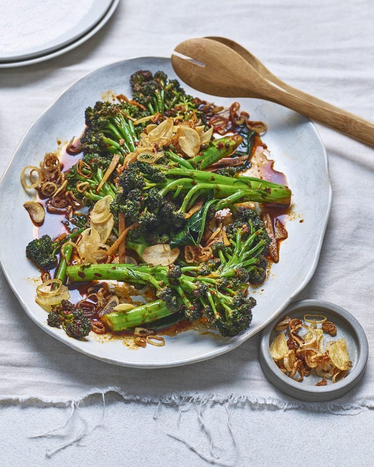 Garlic and chilli purple sprouting broccoli