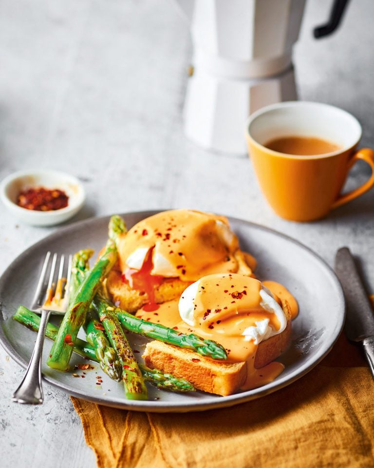 Monica Galetti’s asparagus, poached egg and sriracha hollandaise