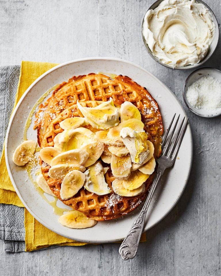 Monica Galetti’s coconut waffles with vanilla mascarpone and bananas