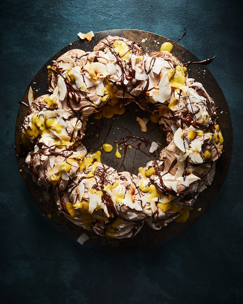 Chocolate coconut meringue wreath delicious. magazine