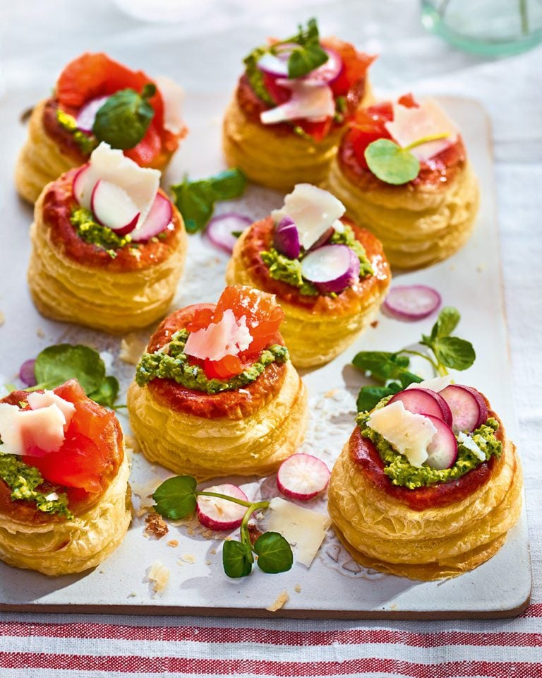 Pea and watercress vol au vents