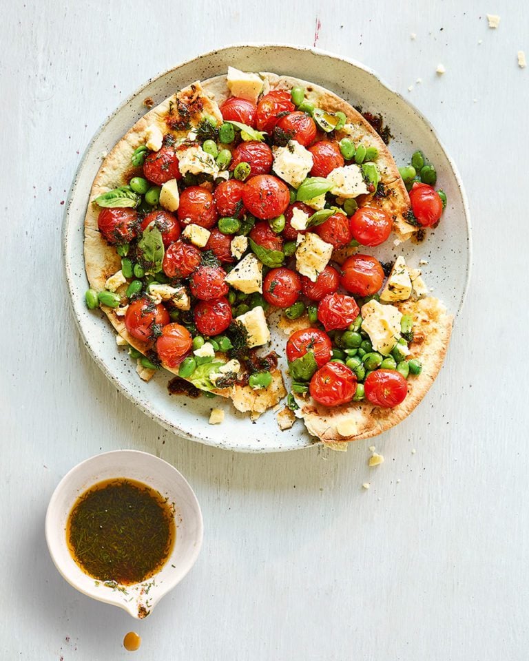 Caerphilly, tomato and broad bean salad