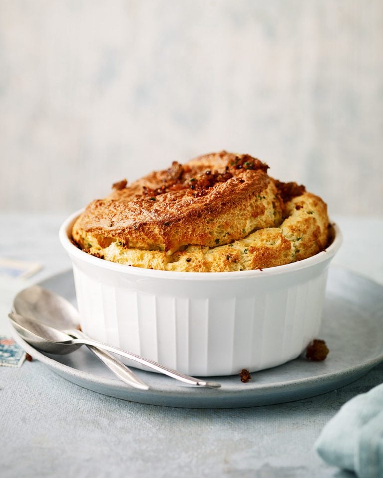 Smoky kipper and chive soufflés