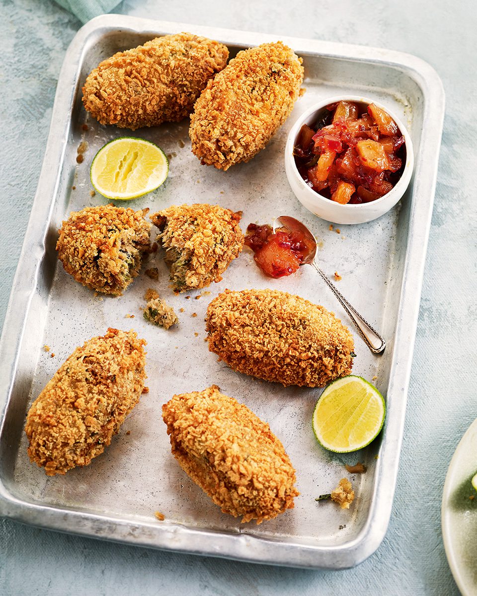 Pork belly fritters with caramelised pineapple - delicious. magazine