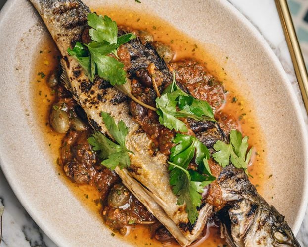 Italian sea bass with tomato sauce