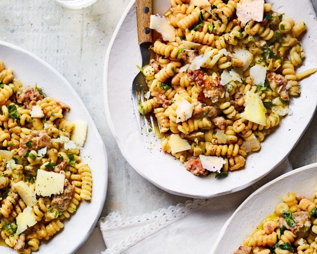 Pasta with beans and sausages