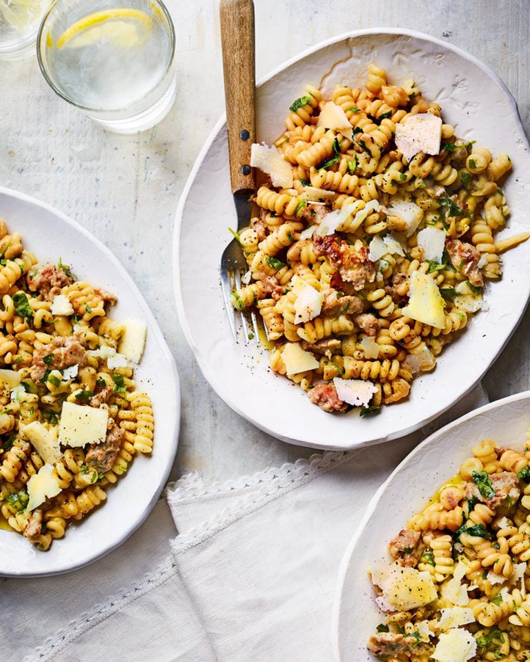 Pasta with beans and sausages