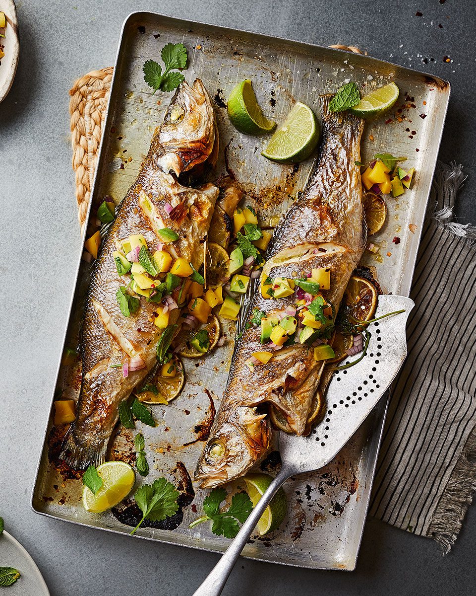 Whole sea bass with mango salsa - delicious. magazine