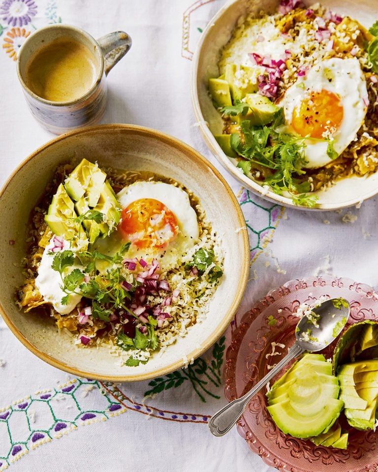 Chilaquiles with fresh tomatillo salsa