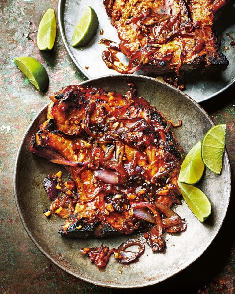 Jeremy Pang’s charred and saucy pork chops