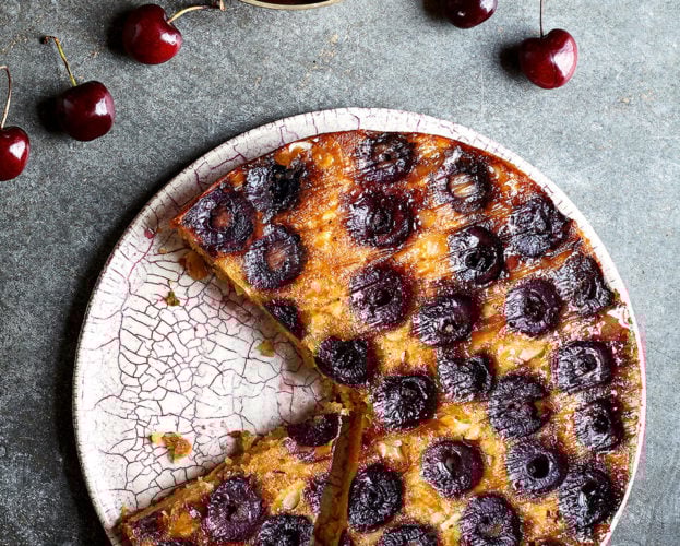 Chetna Makan’s cherry, almond and honey upside-down cake