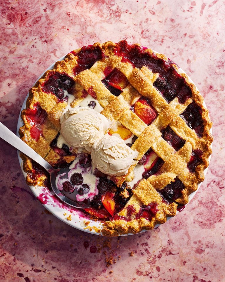 Deep-dish blueberry and peach pie