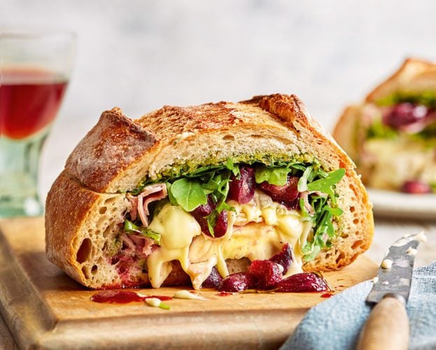 Camembert and roasted grape picnic loaf