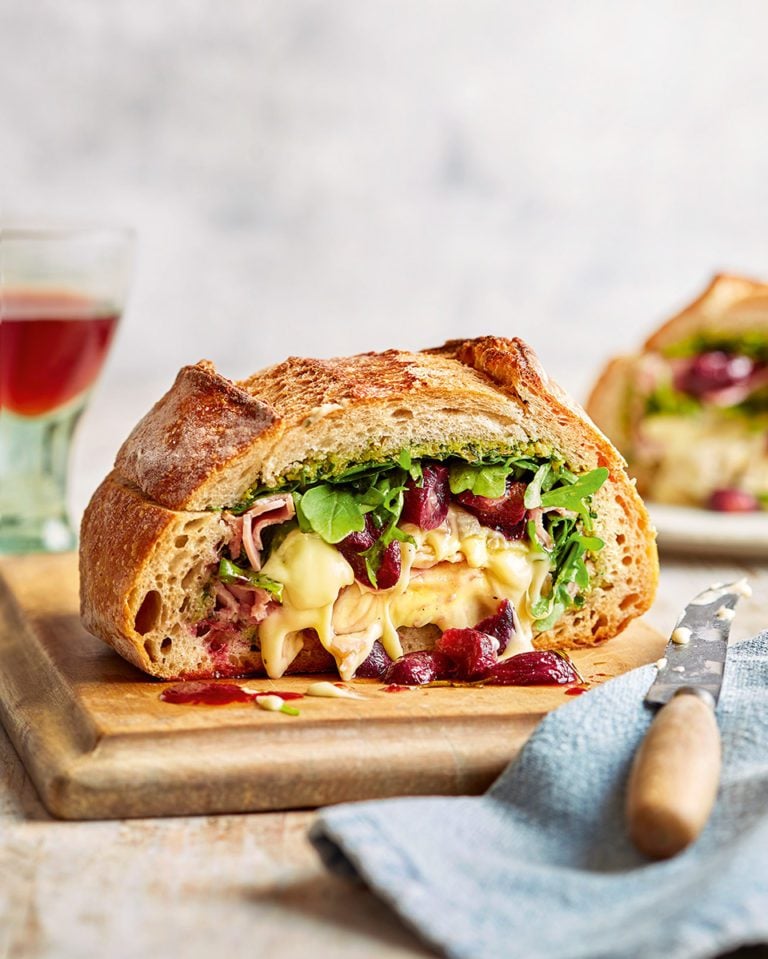 Camembert and roasted grape picnic loaf