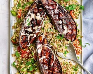 Pomegranate glazed aubergines