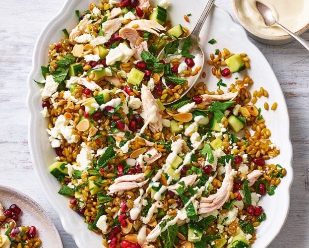 Freekeh, chicken and pomegranate salad