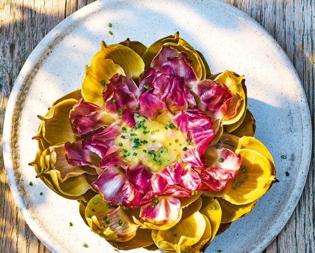 Raymond Blanc’s poached artichoke with mustard vinaigrette