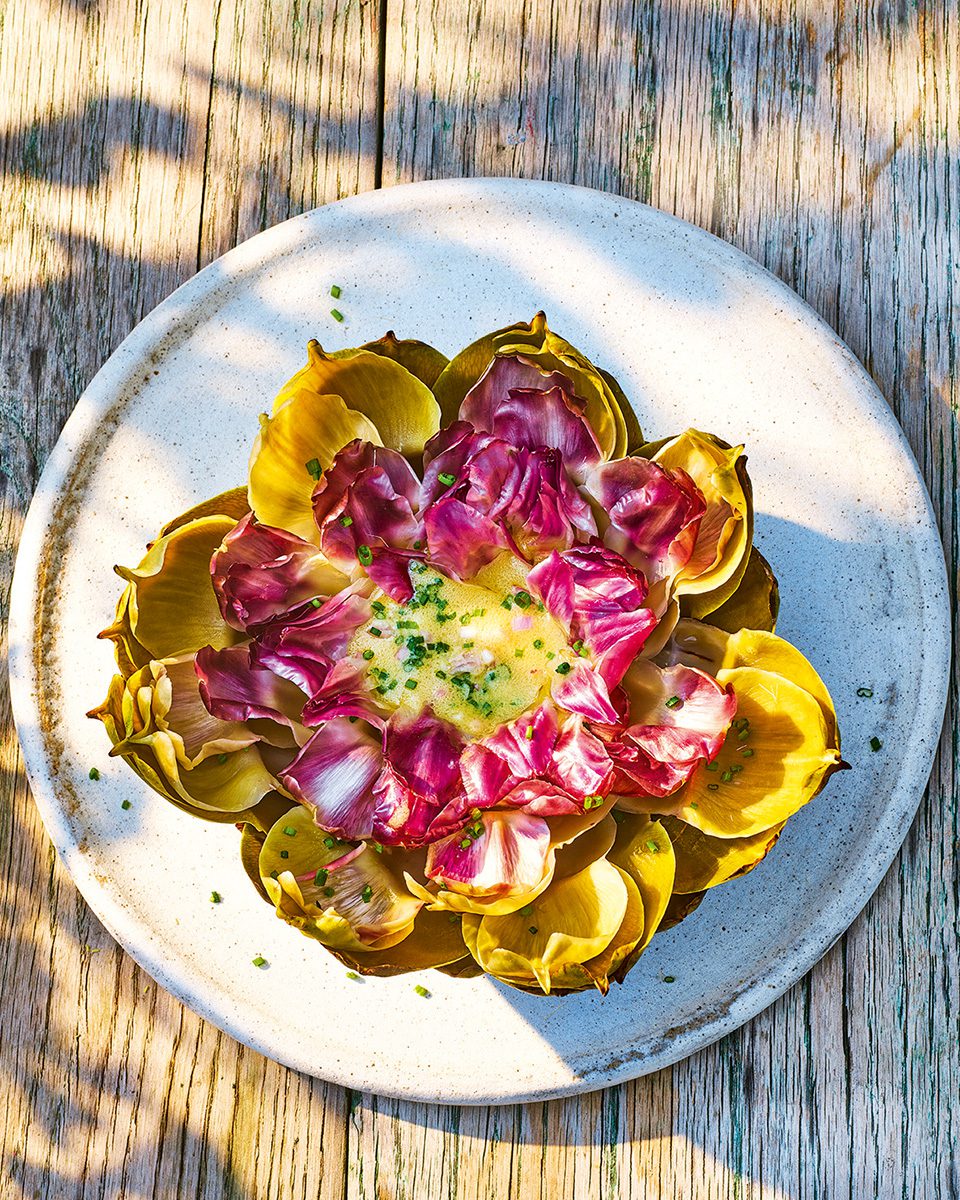 Raymond Blanc's poached artichoke with mustard vinaigrette
