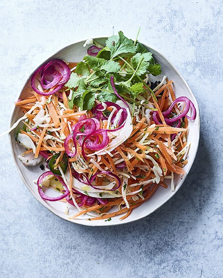 Taco slaw with pink pickled onions