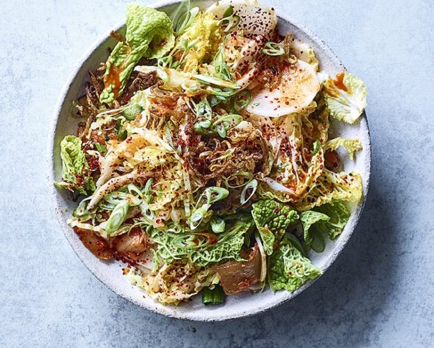 Kimchi slaw with crispy fried shallots