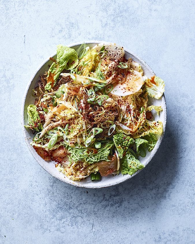 Kimchi slaw with crispy fried shallots