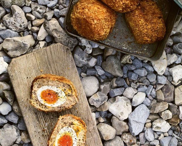 Smoked mackerel scotch eggs
