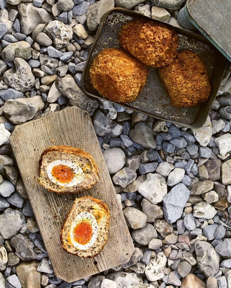 Smoked mackerel scotch eggs