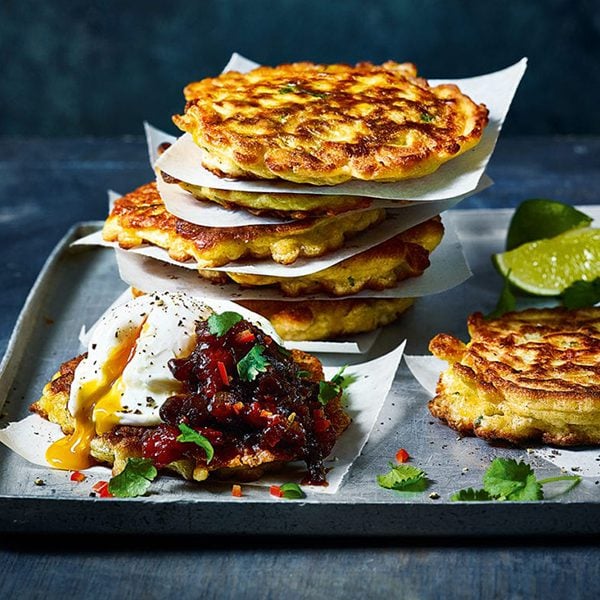 Sweetcorn fritters with bacon jam