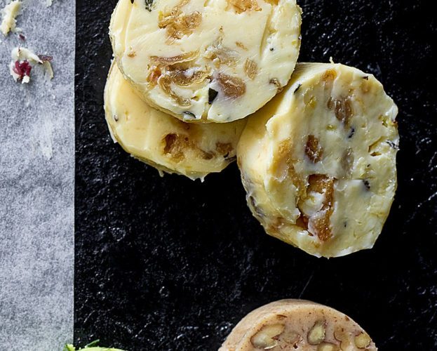 Chicken skin and thyme butter