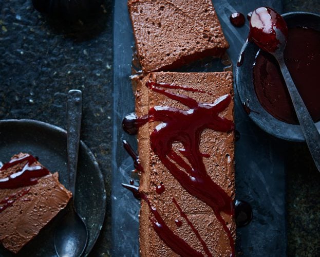 Dark chocolate parfait with berry sauce