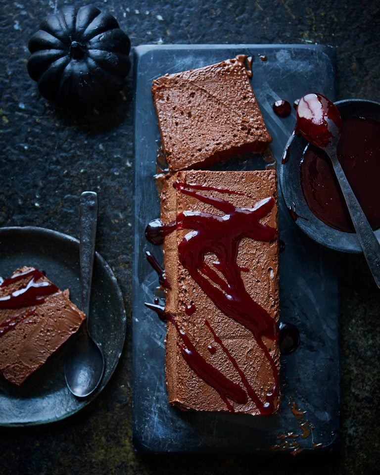 Dark chocolate parfait with berry sauce